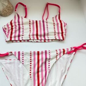 Lemlem Striped Bikini Set with Pink and Red Accents